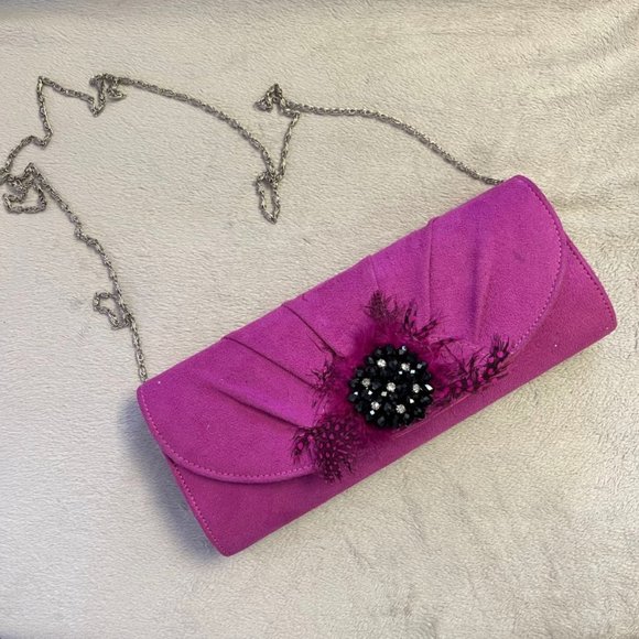 amici Handbags - Amici Fuchsia Feathered Shoulder Clutch Purse